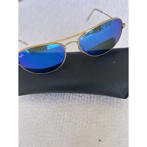 Ray-Ban Sunglasses Gold Frame Blue Mirrored Lens RB3362 cockpit Style